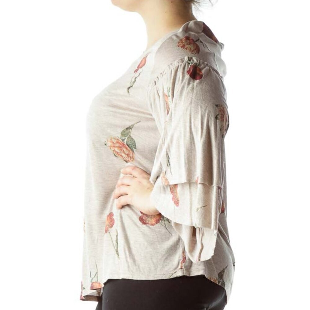 Lucky Brand Tan Floral Print Top - Picture 2 of 3